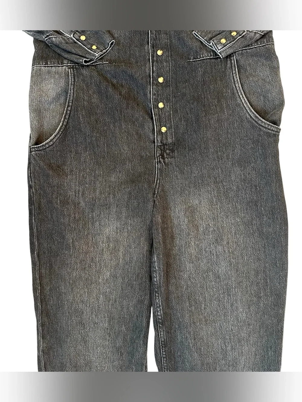 Free People We The Free “Townes” Faded Gray Black Coverall Painter Jumpsuit Med